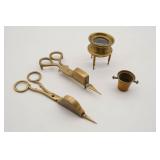 (2) Brass Candle Wick Snuffer, Mini Mortar &