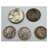 US Silver Coins (3 Dimes, 1 Quarter & 1 War Nickel
