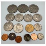 6 Half Dollars and 3 Ike Dollars