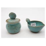 Set of Blue Shell Sugar & Creamer Pottery