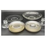 Fostoria Glass Holly Cut Candle Holders, Plates,