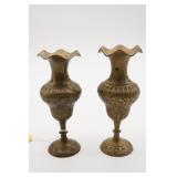 Pair of Brass Engraved Vases
