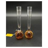 Pair of Vintage Controlled Bubble Art Glass Bud