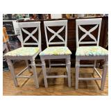 3 White Barstools w/Upholstered Seats