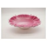 Fenton Pink & White Silver Crest Ruffled Bowl