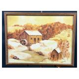 Oil on Board Water Mill Signed Painting