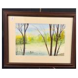 Watercolor Lake Scene w/Ducks