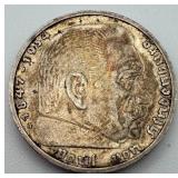 1936 German 5 Reichsmark Silver 90%