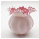 Fenton Pink & White Silver Crest Vase