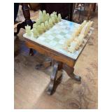 Vintage Onyx Marble Chess Set on Wooden Base