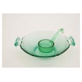 Heisey Green Glass Mayonnaise Bowl w/Ladle
