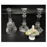 Glass Candle Holders, Bell & Porcelain Floral