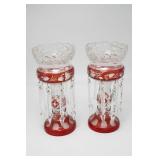 Pair of Victorian Cut to Clear Cased Glass Lustres