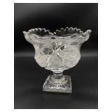 Crystal Pedestal Dish w/etched Fish AS IS