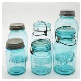 Vintage Blue Glass Ball Mason Jars