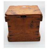 Antique Wooden Storage Box with Hinged Lid