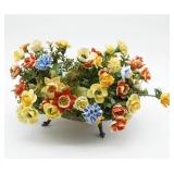 Porcelain Flower Arrangement in Metal Planter