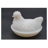 Milk Glass Hen on Nest Dish