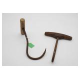 Vintage Iron Meat Hooks Pair
