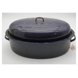 Blue Speckled Enamelware Oval Roaster