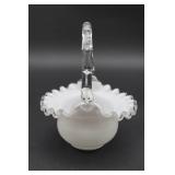 Fenton White Basket Silver Crest