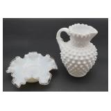 Milk Glass Hobnail Vase and Ruffled Bowl