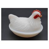 Milk Glass Hen on Nest Covered Dish