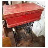 Red Wooden Box on Singer Treadle Base