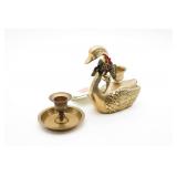 Brass Swan Figurine with Candle Holder