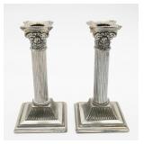 Silver Tone Column Candlesticks