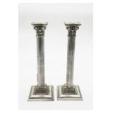 Silver Tone Column Candlesticks