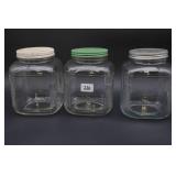 Three Clear Glass Storage Jars with Lids