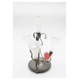 Metal Epergne with Four Glass Flutes