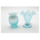 Fenton Vases in Blue Opalescent Hobnail (2)