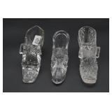 3 Clear Glass Shoe Figurines