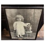 Little Girl & Dog Print Black & White