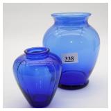 Two Vintage Blue Glass Vases