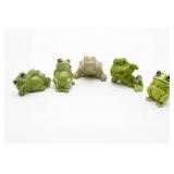 4 Ceramic Frog Figurines, (1) Plastic
