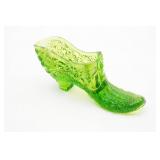 Green Pressed Glass Shoe w