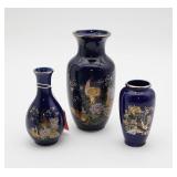 Three Japanese Cobalt Blue Vases