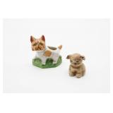 2 Dog Figures Cast Iron & Porcelain