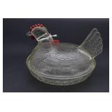 Clear Glass Hen on Nest Dish