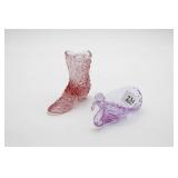 Pink Boot and Purple Swan Glass