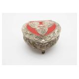 Small Silver Tone Heart Shaped Trinket Box
