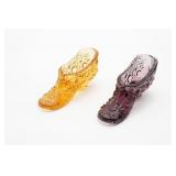 Pressed Glass Shoes (2) Yellow & Purple