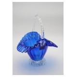 Cobalt Blue Glass Basket With Clear Handle