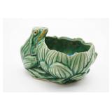 Green Glazed Ceramic Frog Bowl