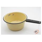 Vintage Yellow Enamel Saucepan With Black Handle