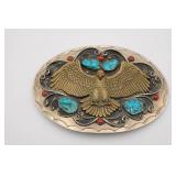 Large Brass Eagle Belt Buckle with Turquoise