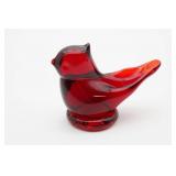 Red Glass Bird Figurine Signed